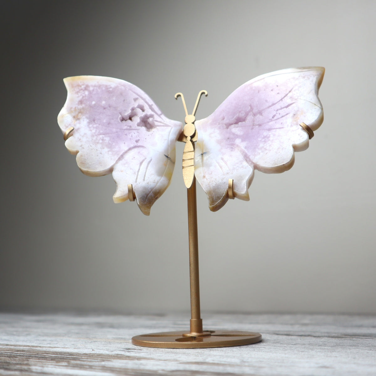 Pink Flower Agate Butterfly Wings on Stand | Growth, Heart Healing &amp; New Beginnings