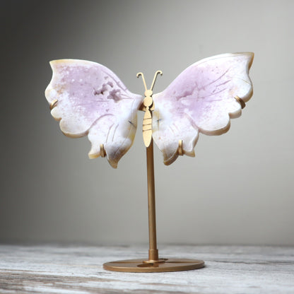 Pink Flower Agate Butterfly Wings on Stand | Growth, Heart Healing & New Beginnings