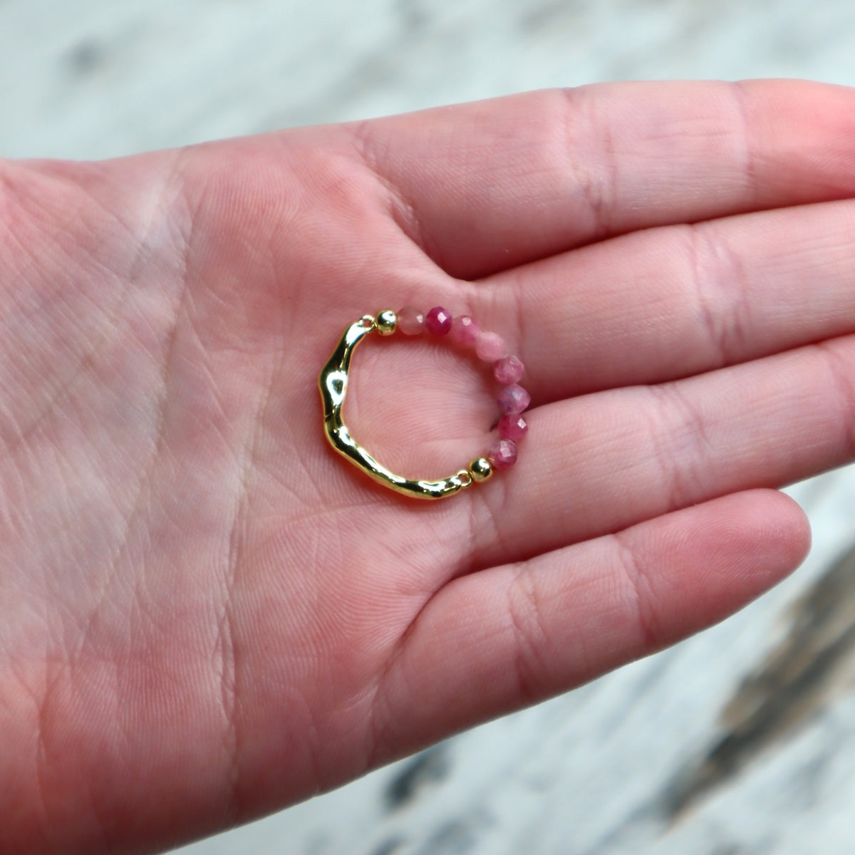 Pink Tourmaline Beaded Ring | Love, Emotional Healing &amp; Self-Worth