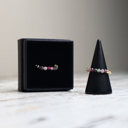 Rainbow Tourmaline Beaded Ring | Balance, Love &amp; Protection