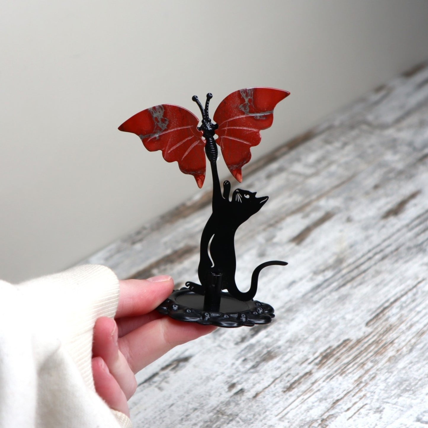 Red Jasper Cat & Butterfly Display | Courage, Strength & Grounding