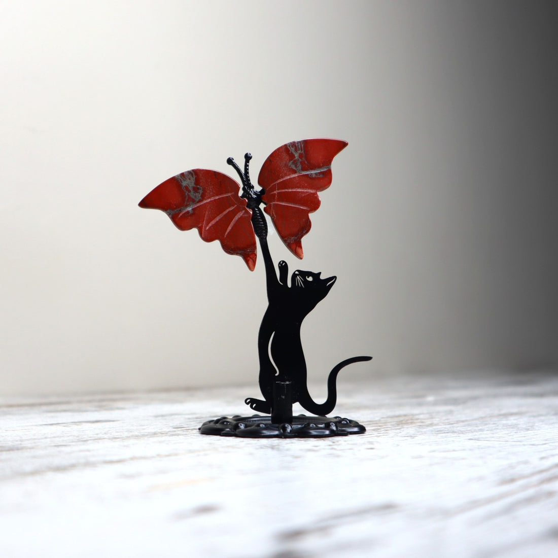 Red Jasper Cat &amp; Butterfly Display | Courage, Strength &amp; Grounding