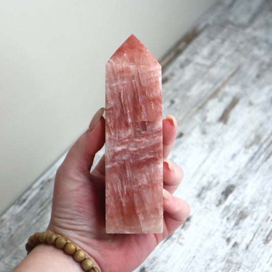 Rose Calcite Tower | Emotional Healing, Calm & Heart Support