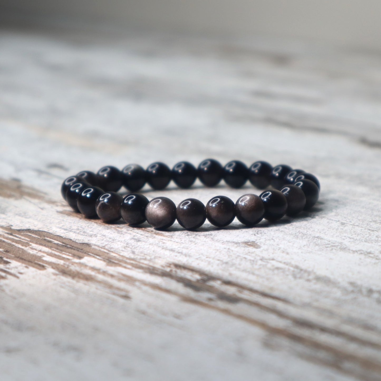 Silver Sheen Obsidian Bead Bracelet | 8mm | Protection, Insight & Inner Strength