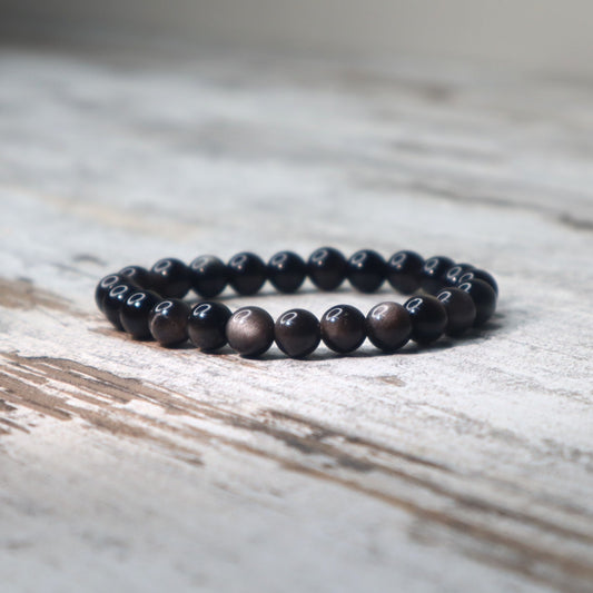 Silver Sheen Obsidian Bead Bracelet | 8mm | Protection, Insight & Inner Strength
