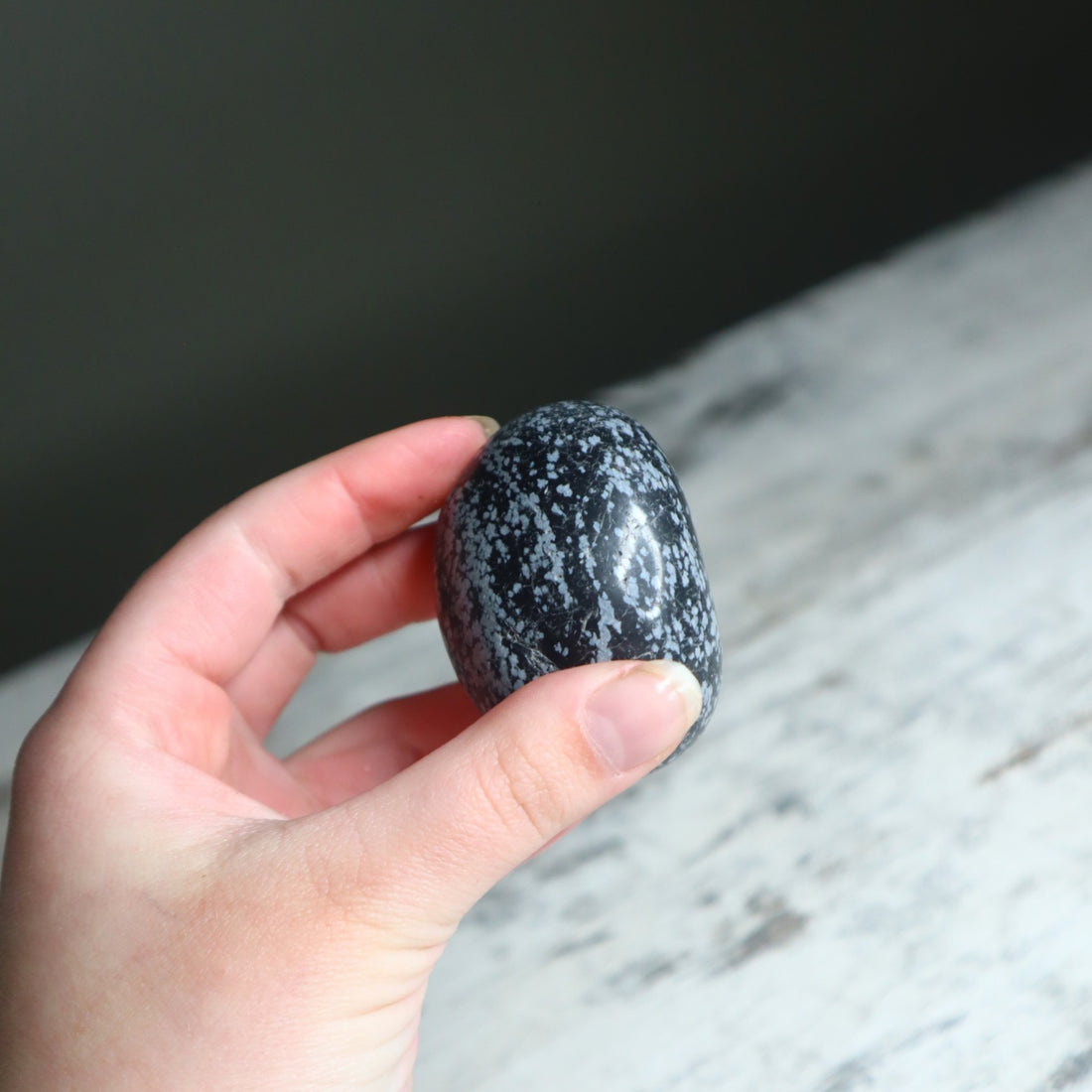 Snowflake Obsidian Palm Stone | Calm, Protection &amp; Inner Balance