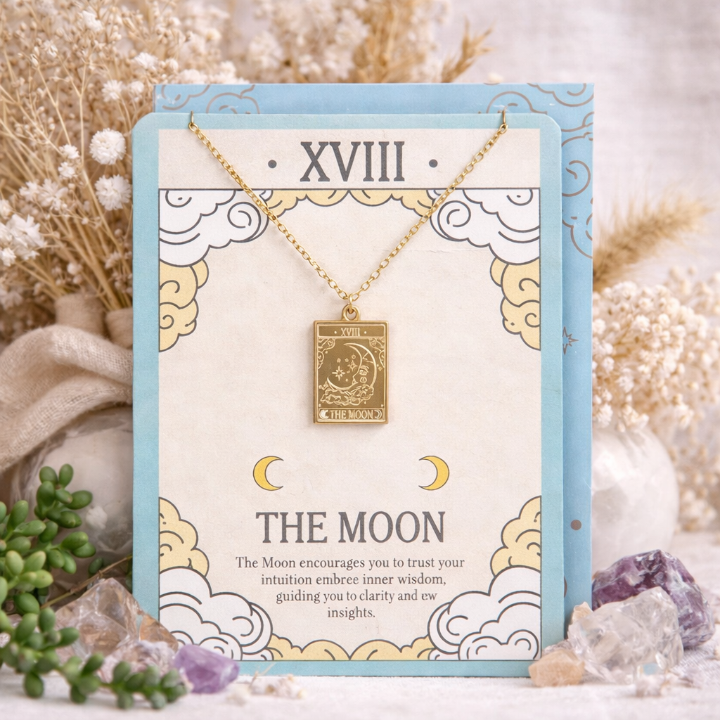The Moon Tarot Necklace Greeting Card | Intuition, Inner Wisdom &amp; Emotional Clarity
