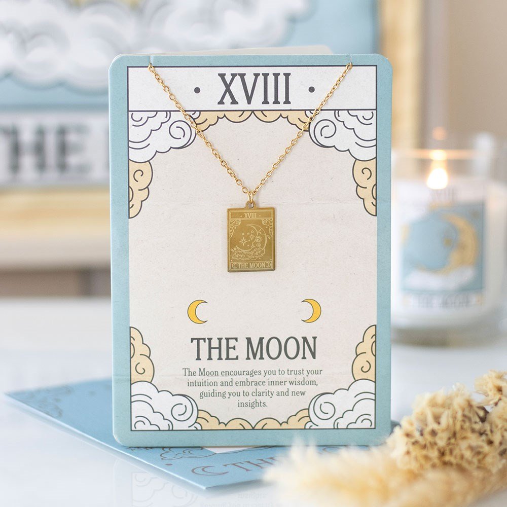The Moon Tarot Necklace Greeting Card | Intuition, Inner Wisdom &amp; Emotional Clarity