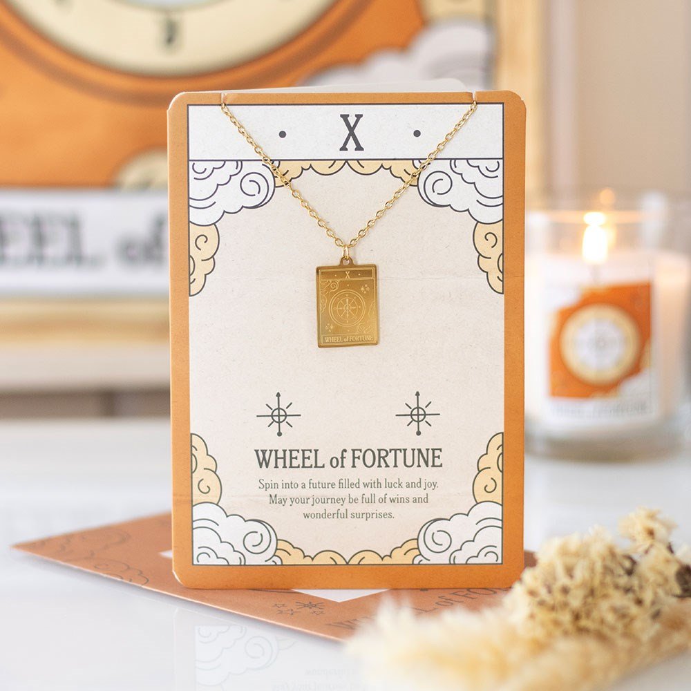 Wheel Of Fortune Tarot Necklace Greeting Card | Luck, Destiny & New Beginnings