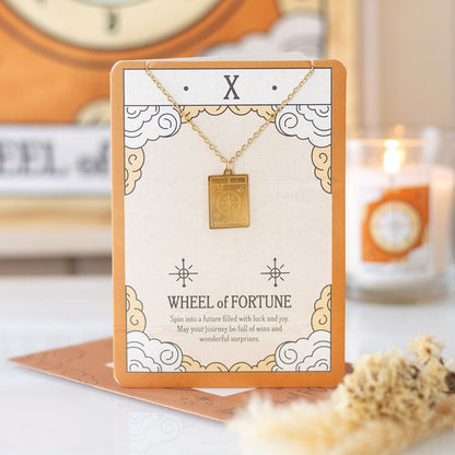 Wheel Of Fortune Tarot Necklace Greeting Card | Luck, Destiny & New Beginnings